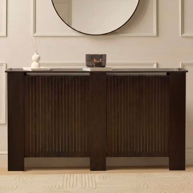 OHS Large Ribbed Radiator Cover in Dark Brown Matt MDF, W: 150 cm, H: 82 cm, D: 19 cm