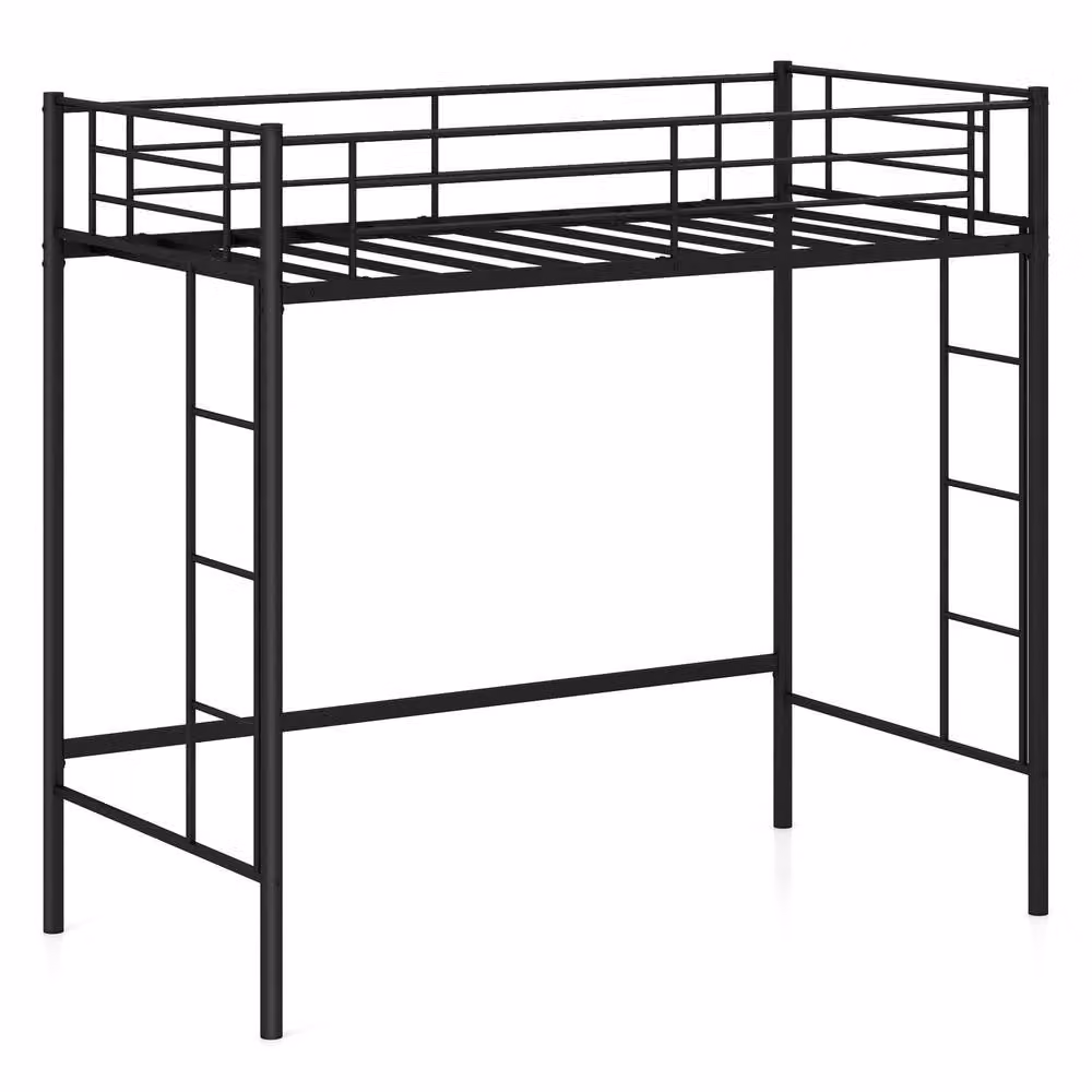 Gymax Metal Loft Bed Frame with Safety Guardrail in Black – 2