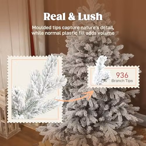HOMCOM 5ft Snow Flocked Green Christmas Tree with Realistic Tips and Metal Stand – 4