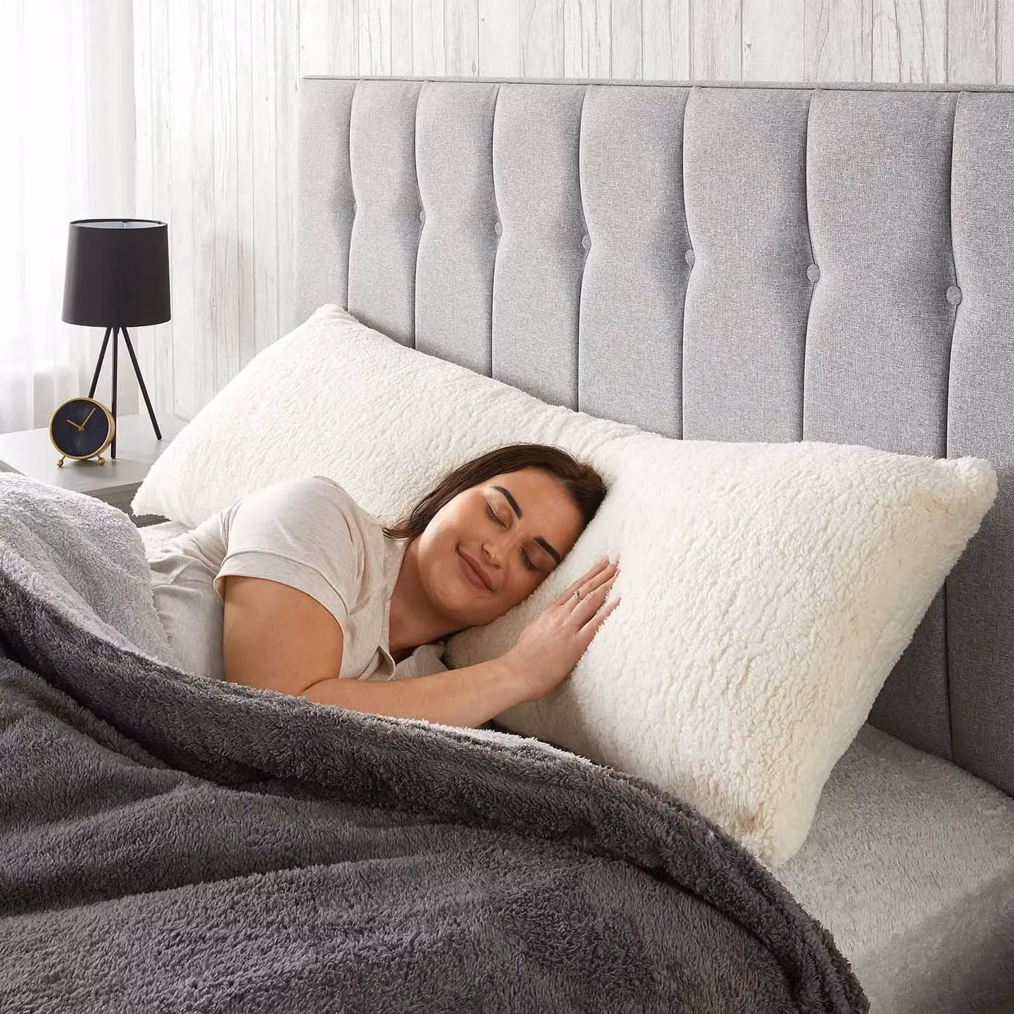 OHS Long Bolster Pillow in Cream Teddy Fleece for Pregnancy and Neck Support – 2