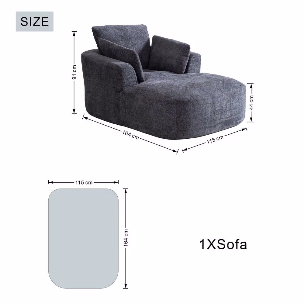 MIMO Grey Chenille Upholstered Indoor Chaise Lounge with 30D Foam – 6