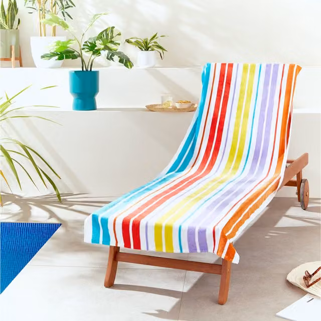 Catherine Lansfield Rainbow Stripe Quick Drying Cotton Sun Lounger Towel, Multicolour, W: 78 cm, L: 200 cm