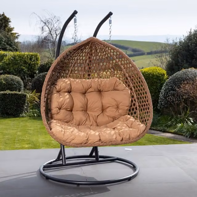 Artemis Home Brown Rattan Swing Egg Pod Chair with Weatherproof Cushions