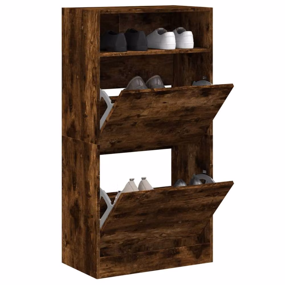 Berkfield Home Smoked Oak Shoe Cabinet in Brown, W/D/H: 60 x 34 x 116 cm – 2