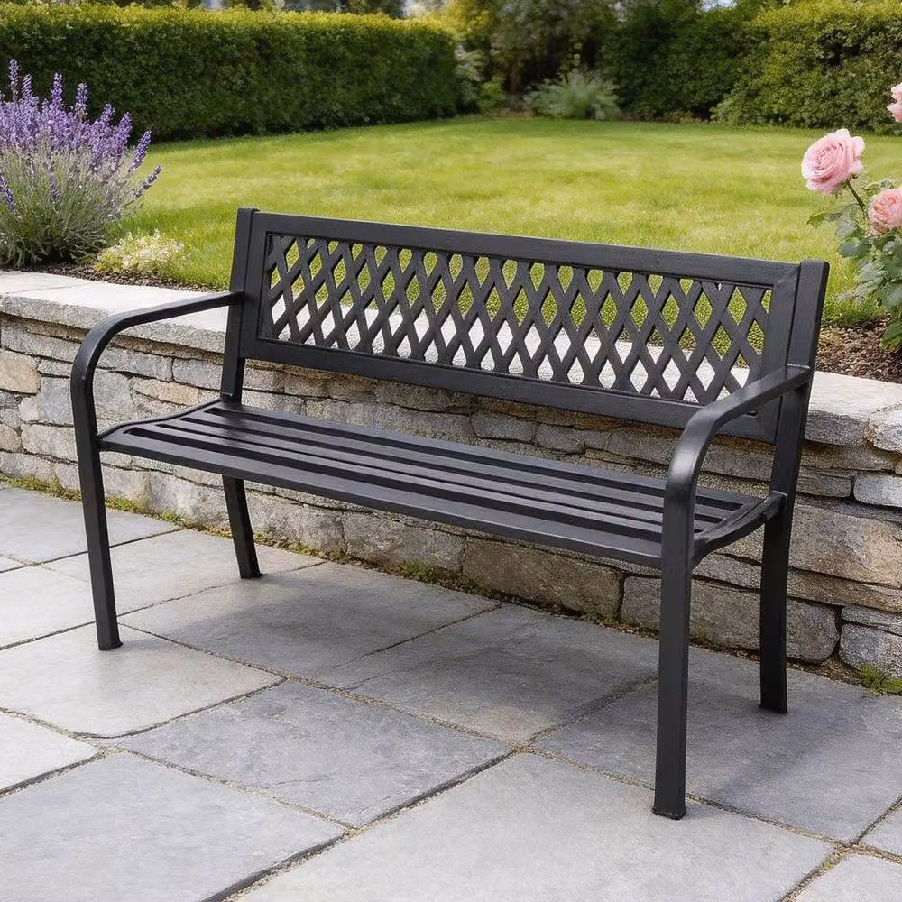 Hinsinc 3 Seater Weather Resistant Metal Garden Bench in Matt Black – 2