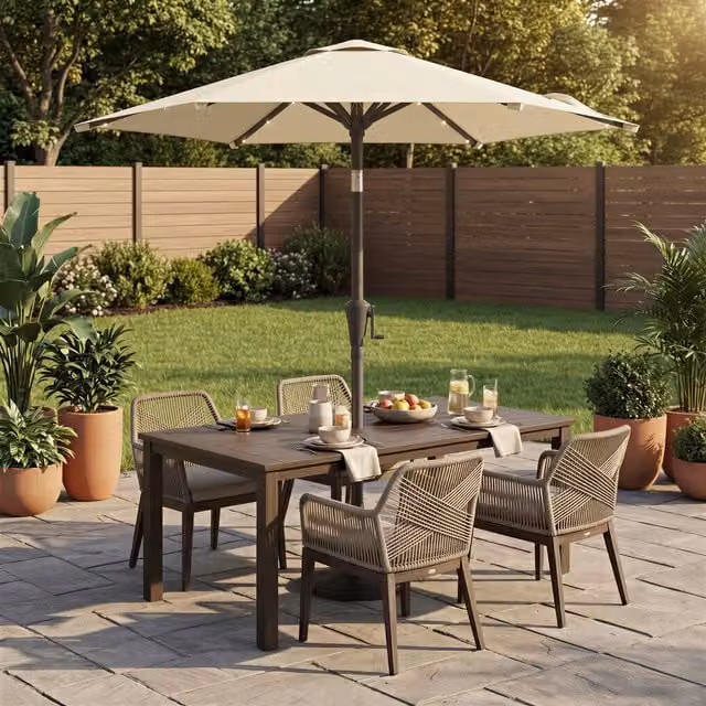 SONGMICS Solar LED Outdoor Patio Umbrella with Dual-Tilt and UPF 50 Protection, White