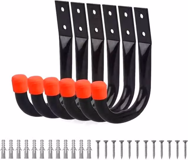 VOGREX 6 Heavy Duty Steel Wall Mounted Garage Storage Hooks in Black – 1