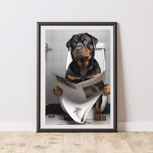 60 Second Makeover Rottweiler On The Toilet Multicolour Paper Poster, A3