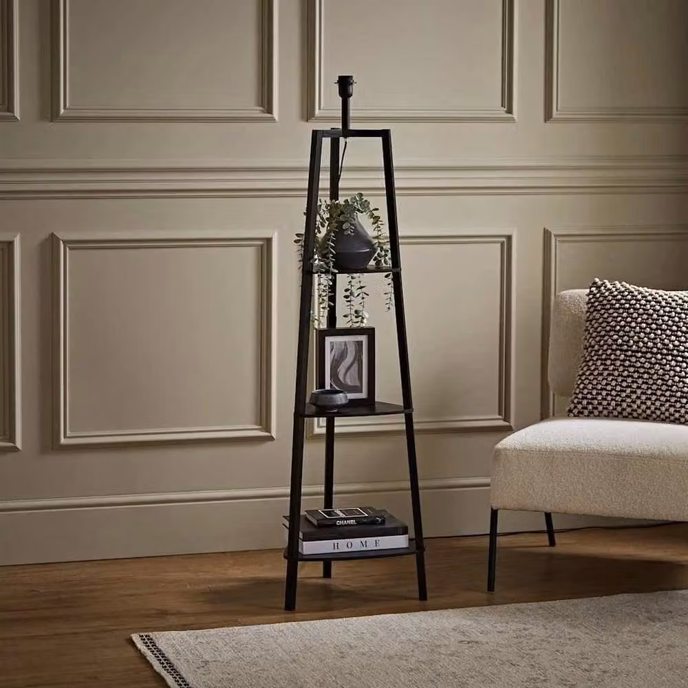 SPETLEK Modern Black Metal Floor Lamp with Integrated Shelf for Living Room Reading – 2