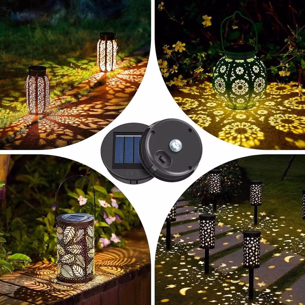 VOGREX 4-Piece Black Plastic Solar Light Replacement Tops with Warm White LED Bulbs – 3