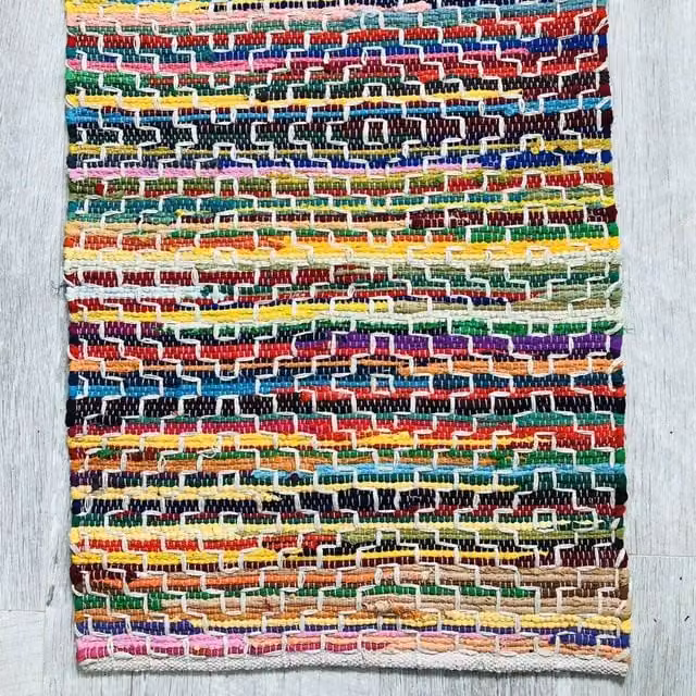 Chindi Multi-colour Recycled Cotton Rag Rug with Patchwork Stitch Detail