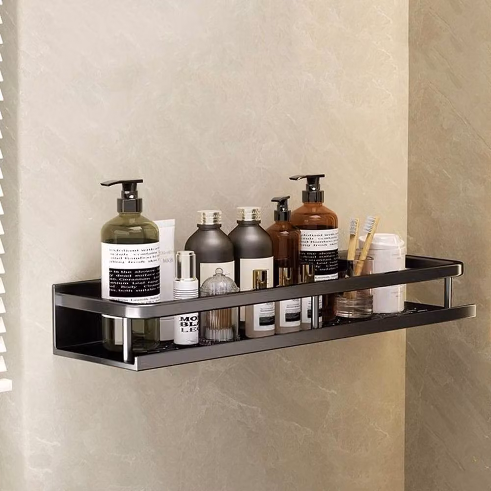 PAWNORA Wall Mounted Aluminium Shampoo Bottle Shower Rack, Black, Width: 30 cm – 3
