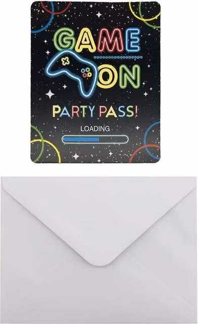 My Party Pack of 10 Multicolour Paper Gamester Invitations and Envelopes