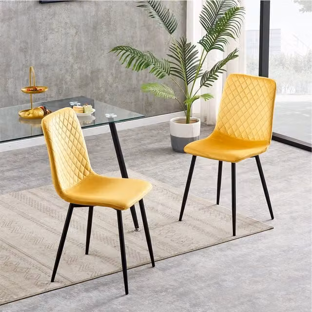 MCC Direct Lexi Set of 2 Modern Velvet Fabric Dining Chairs in Yellow