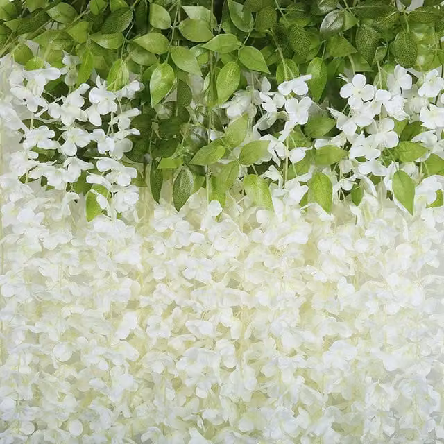 Livingandhome Set of 24 Hanging White Artificial Wisteria Floral Vines