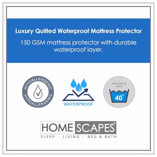 Homescapes Waterproof Quilted Mattress Protector, White, W/D/H: 140 x 200 x 30 cm – 2
