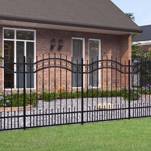 Berkfield Home Garden Fence with Spear Top in Black Powder-coated Steel, Height: 165 cm – 1