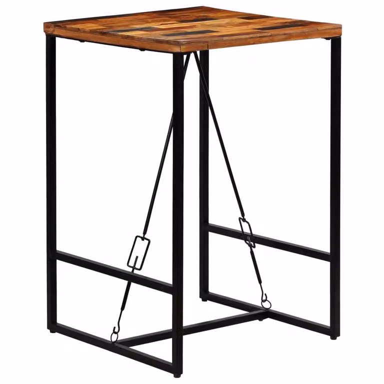 Berkfield Home Industrial Square Bar Table in Brown Solid Reclaimed Wood and Metal, W/D/H: 70 x 70 x 106 cm