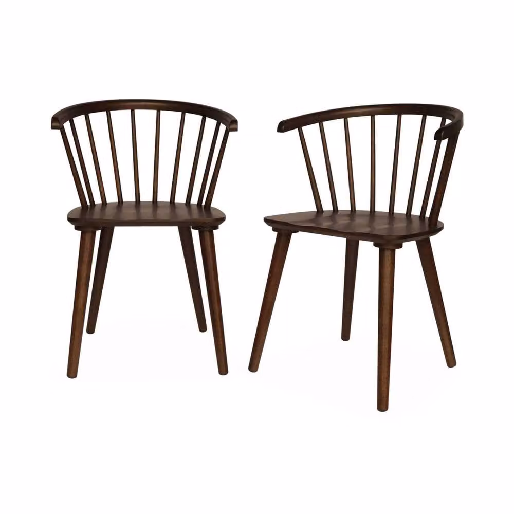 Sweekeet Pair of Dark Brown Walnut Wood and Plywood Dining Chairs with Armrests – 2
