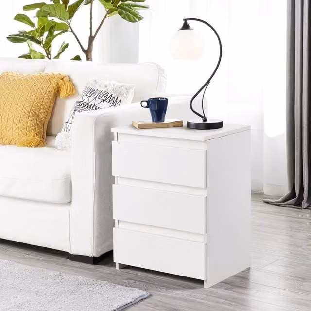 Yaheetech 3-Drawer Bedside Table in White