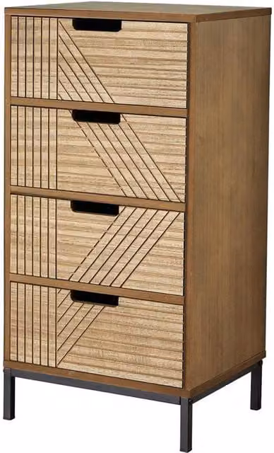 Nordara Geometric Design 4 Drawer Chest in Brown, W: 110 cm, D: 35 cm