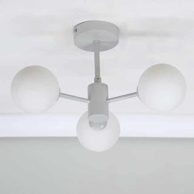 ValueLights Marlow 3 Arm Ceiling Light with Grey Opaque Glass Globes