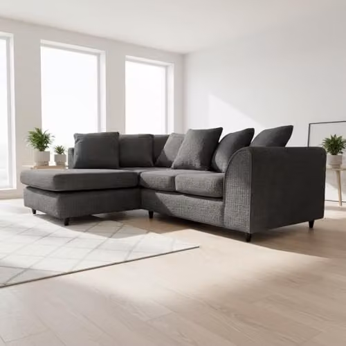 Abakus Direct Jumbo Chenille L-Shaped Corner Sofa with Left Hand Facing Chaise in Black – 3