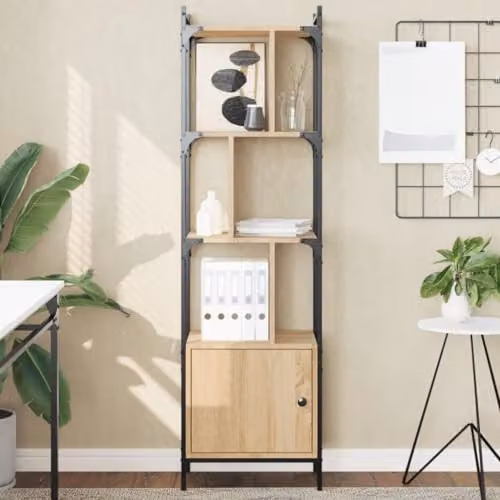 vidaXL Industrial Geometric Bookcase with Door in Brown, W: 44.5 cm, D: 30 cm, H: 154.5 cm – 2