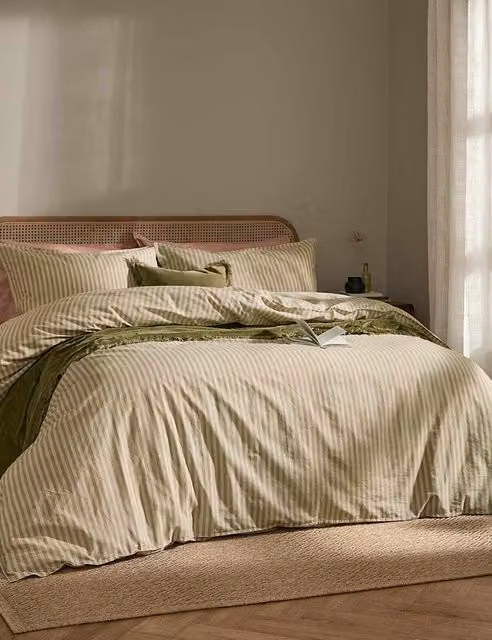 YARD Marlow Striped Pure Cotton Duvet Cover in Green Mix