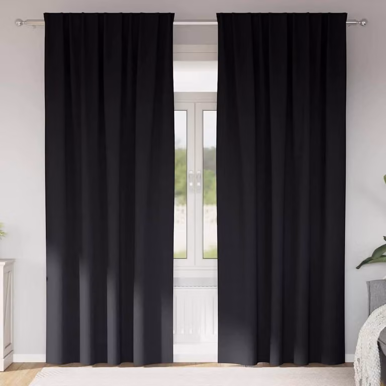 Berkfield Home Modern Black Opaque Polyester Curtains, 2 Pack, H 245 x W 140 cm
