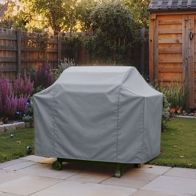 Home Source Heavy Duty Waterproof UV Resistant Grey Polyester Charcoal Grill Cover
