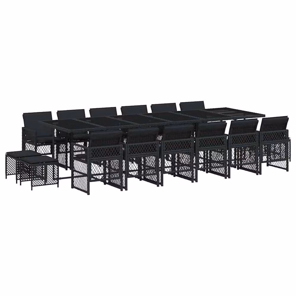 Berkfield Home 17 Piece Black Poly Rattan Garden Dining Set with Cushions – 2