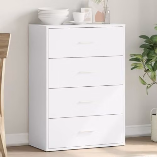 vidaXL Modern Glossy White Sideboard in Engineered Wood, W/D/H: 60 x 31 x 84 cm