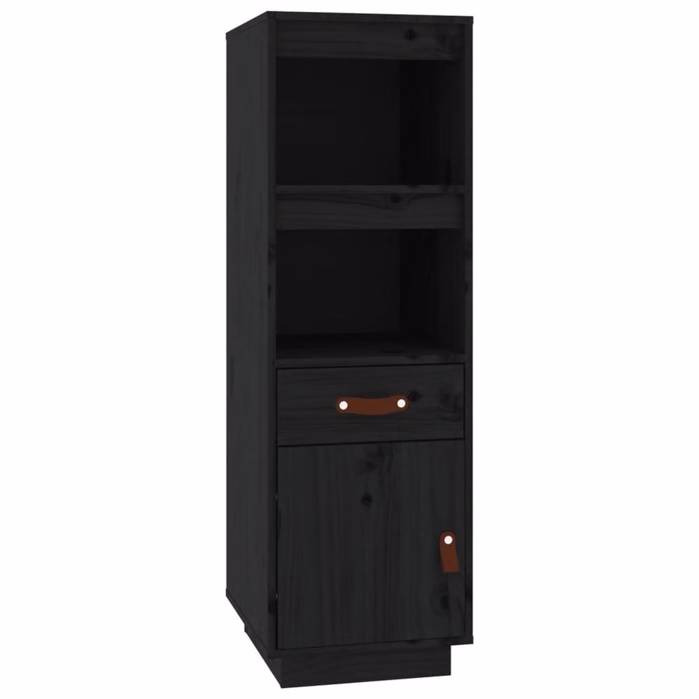 Berkfield Home Black Solid Wood Pine Highboard with Hinged Doors and Internal Shelves W/D/H: 34 x 40 x 108.5 cm – 2