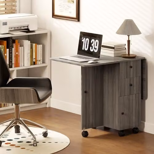 HOMCOM Grey Folding Dining Table with Drop Leaf and Castors, W/D/H: 120 x 60 x 76.5 cm – 8