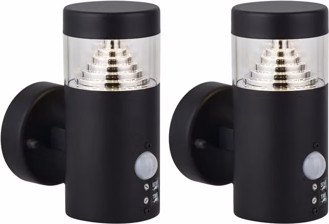 First Choice Lighting Pyramid Set of 2 Black LED Outdoor Motion Sensor Wall Lights – 1