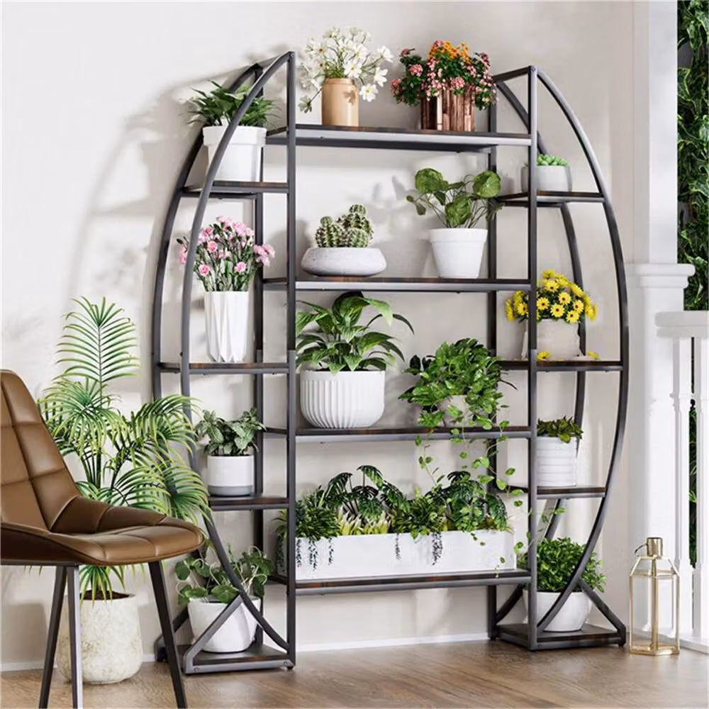 Nordara 8 Tier Large Curved Oval Plant Stand Staggered Flower Rack in Black – 3