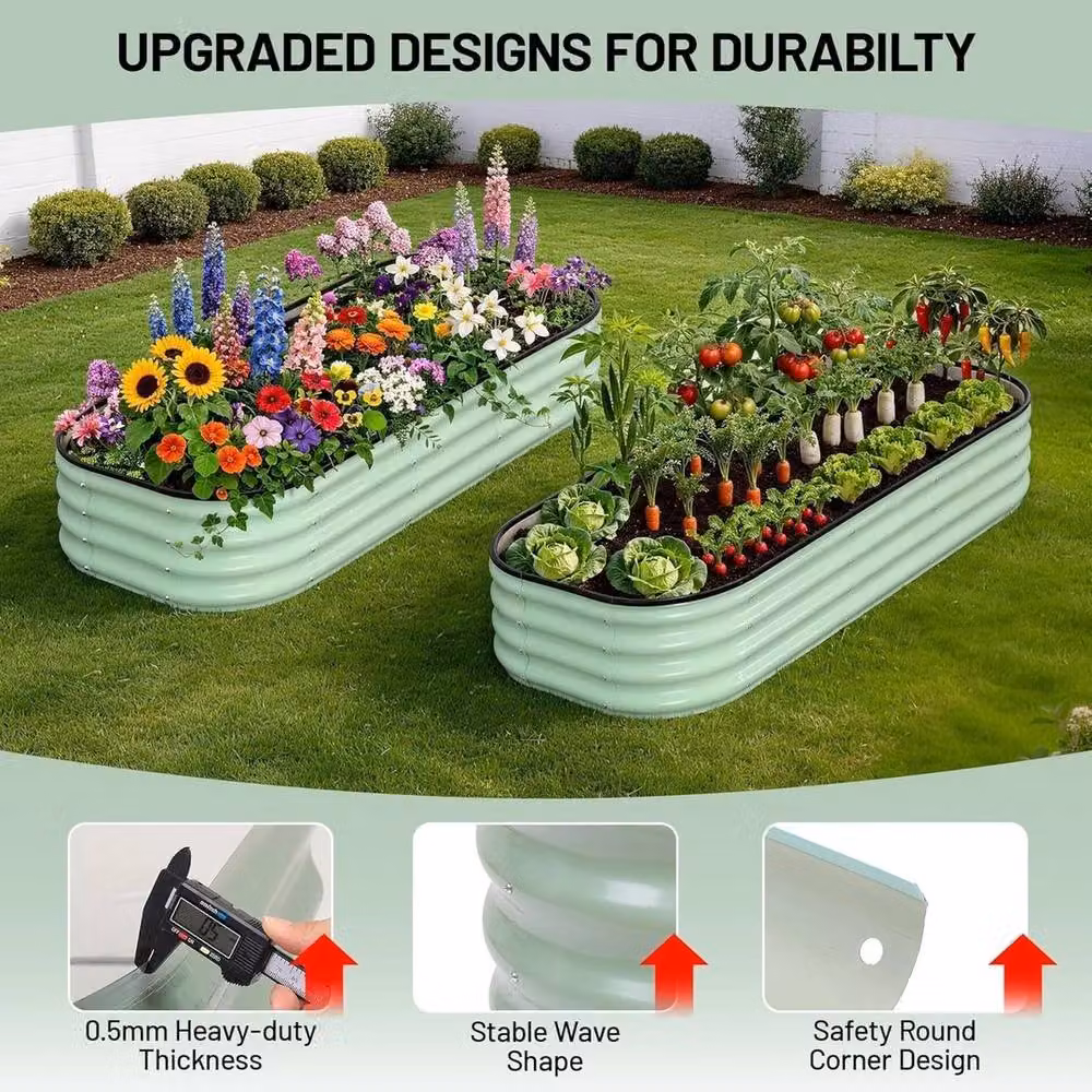 VOGREX 2 Piece Galvanised Steel Raised Garden Bed Outdoor Planters in Green, W/D/H: 60.96 x 60.96 x 30.48 cm – 4