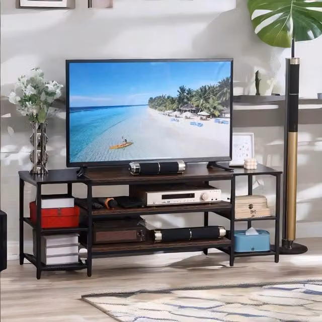 Pirlo Plush 3 Tier Brown TV Stand Unit with Open Shelves, W: 114.7 cm, D: 38.2 cm, H: 55.6 cm – 1