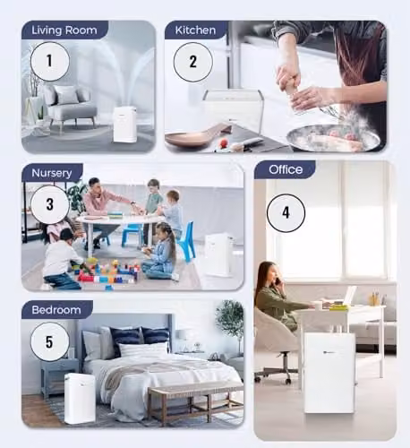PureMate 5-in-1 Air Purifier with Ioniser and Sleep Mode in White featuring True HEPA and Activated Carbon Filters – 6