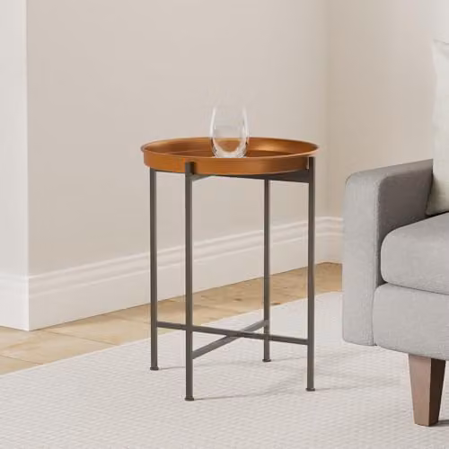 Premier Housewares Small Round Metal Side Table in Gold and Black, W47 x D47 x H55 cm – 2