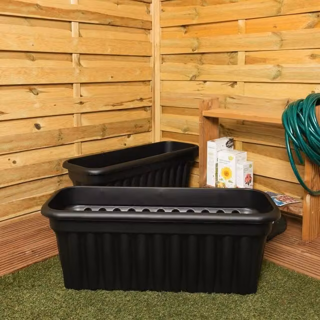 Wham Vista Rectangular Plastic Garden Planter Trough in Black, W/D/H: 80 x 30.5 x 2 cm
