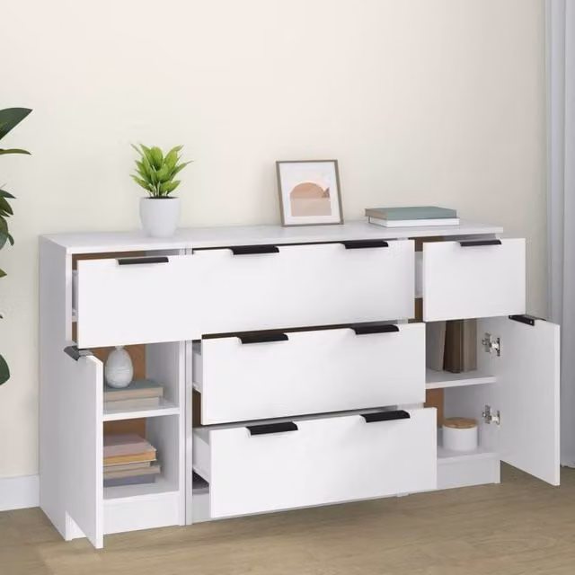 Berkfield Home Modern 3 Piece Sideboard Set in White Matt MDF, W/D/H: 120 x 30 x 70 cm, 70 x 30 x 60 cm, 30 x 30 x 70 cm