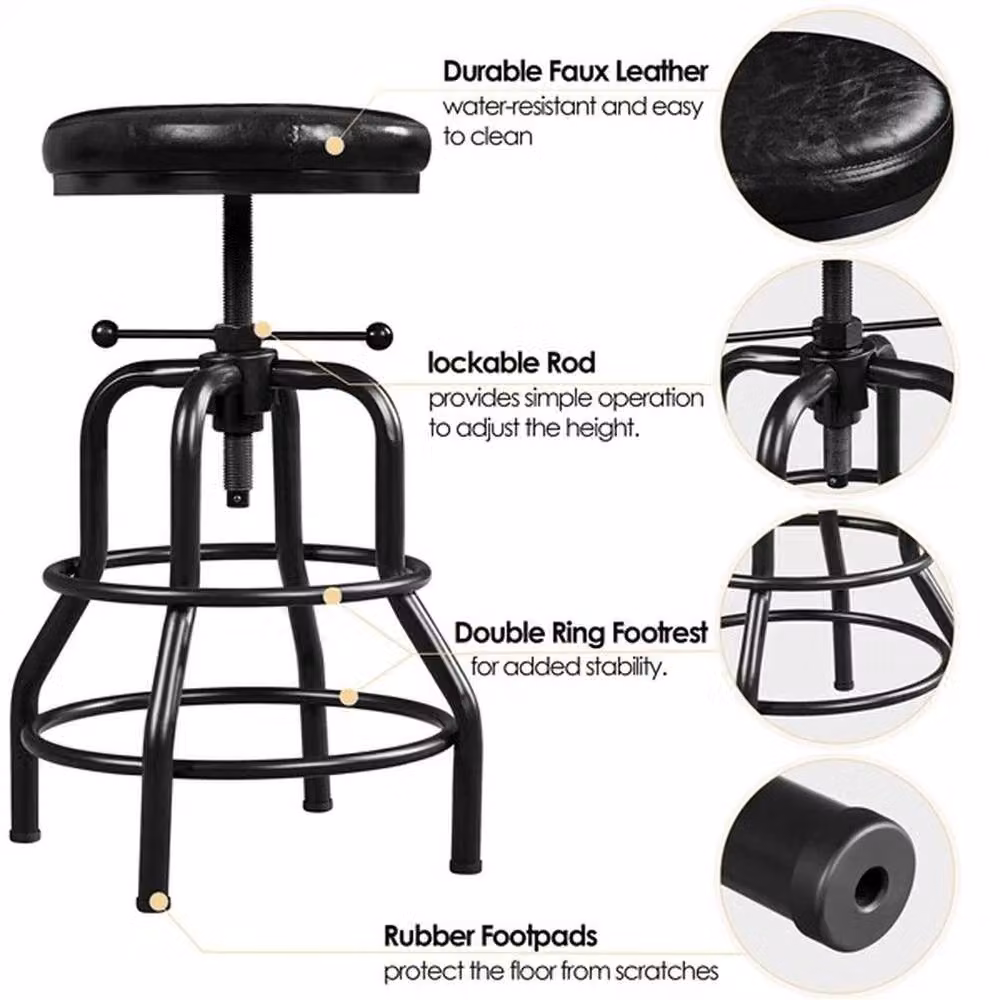 Kelvenix Industrial Swivel Bar Stools in Black Synthetic Leather W/D/H: 34.5 x 34.5 x 71.5 cm – 5