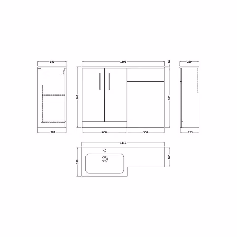 Balterley Bramshall 2 Door Right-Hand Combination Bathroom Unit in Stone and Brown