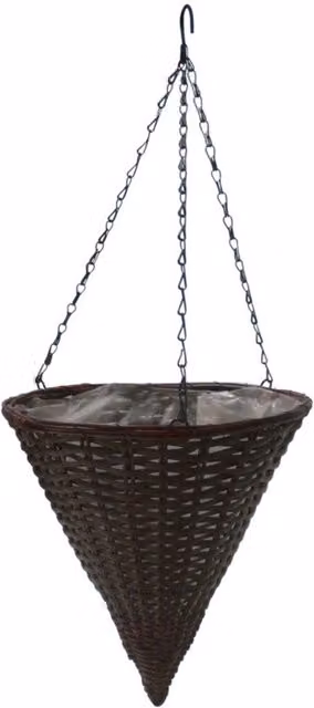 Ambassador Rattan Hanging Cone Planter in Grey and Brown