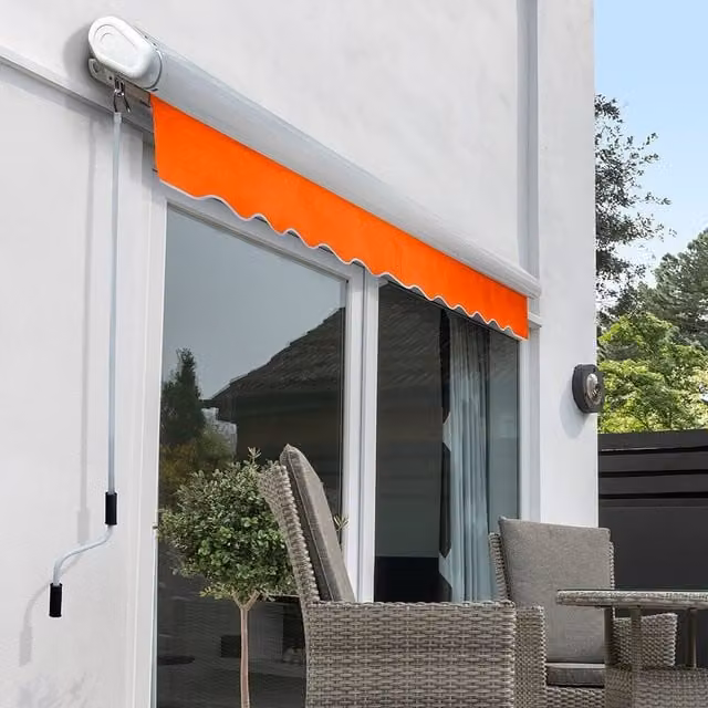 Primrose Full Cassette Electric Patio Awning with Orange Canopy, W: 500 cm, D: 300 cm
