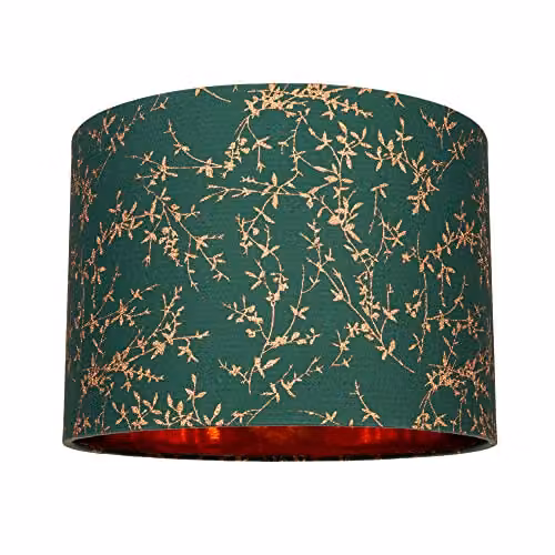 Happy Homewares Modern Round Green Fabric Lamp Shade with Copper Foil Decoration, Diameter: 25 cm – 1