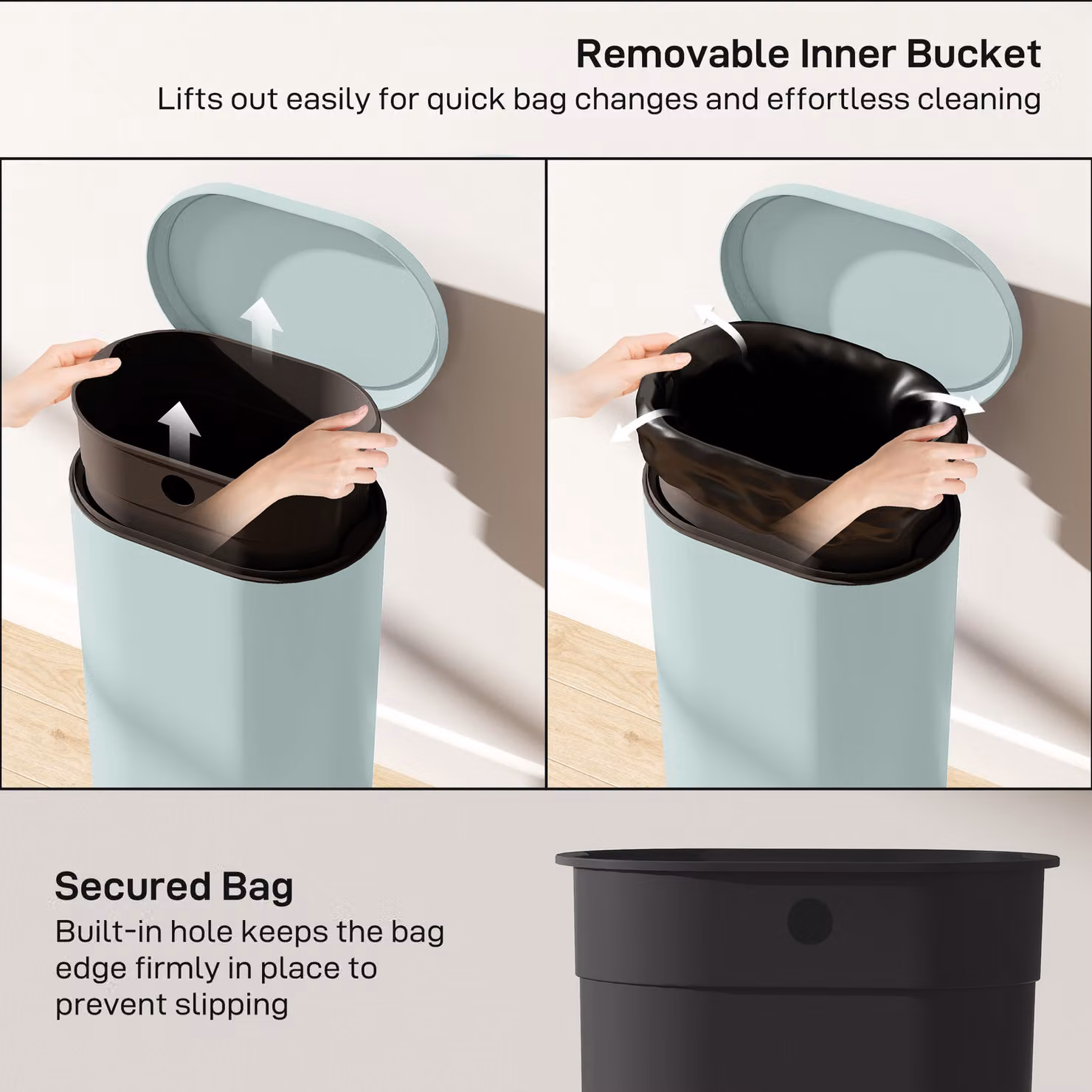HOMCOM 30 L Modern Curved Pedal Kitchen Bin with Soft Close and Removable Inner Bucket, Green – 5