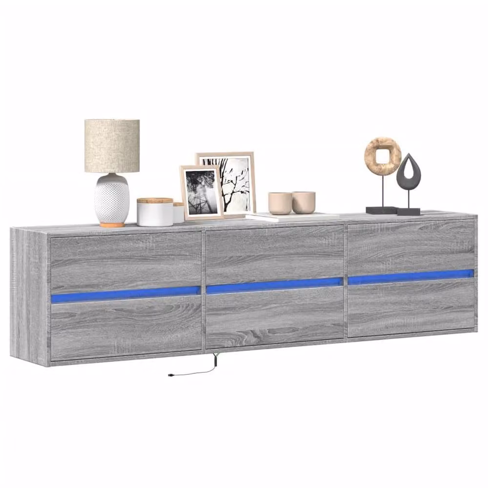 Berkfield Home Modern Wall Mounted TV Cabinet with Integrated LED Lighting in Grey Sonoma, W: 180 cm, D: 45 cm, H: 31 cm – 2